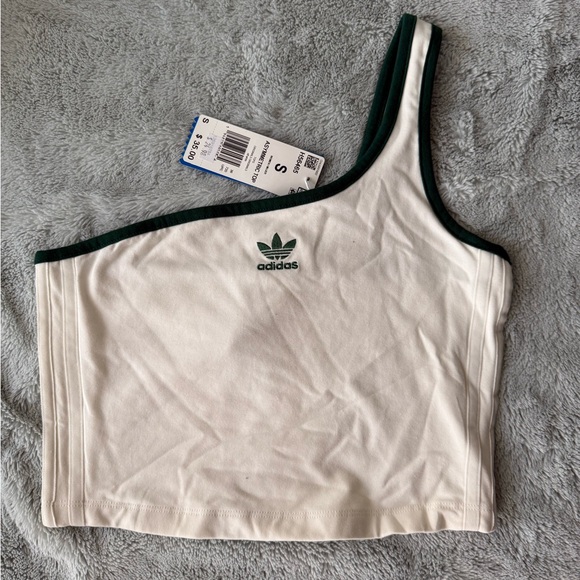 Adidas Women's White and Green Asymmetrical Tank Top - Picture 1 of 3